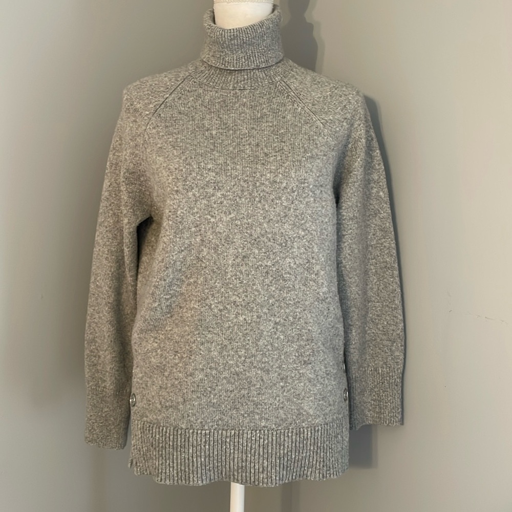 Michael Kors grey turtleneck sweater with silver button embellishments